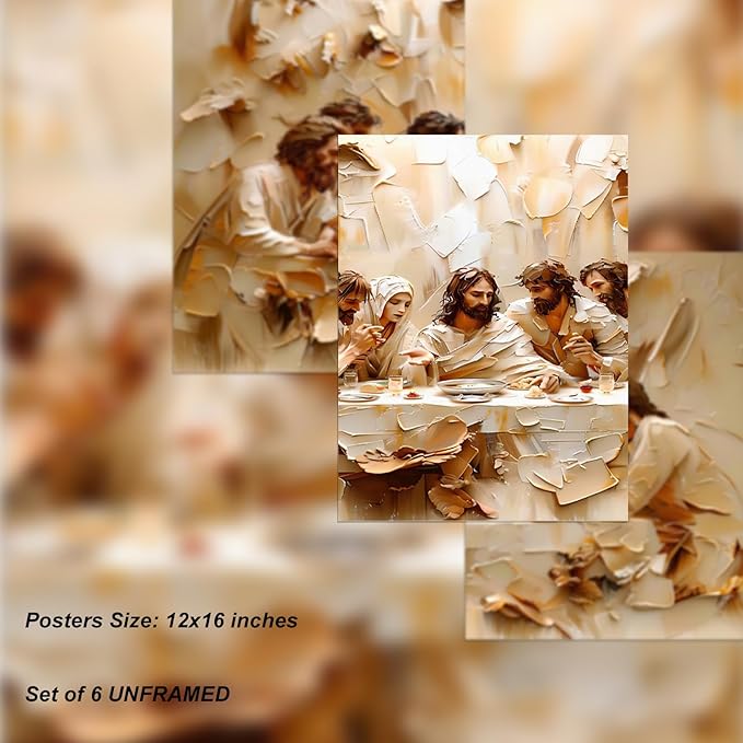 Jesus Last Supper Wall Art Poster Set of 3, Christian Wall Decor, Jesus Canvas Prints Painting Posters Religious Bible Artwork Home Decor Pictures for Living Room Dining Room 12x16 inch Unframed