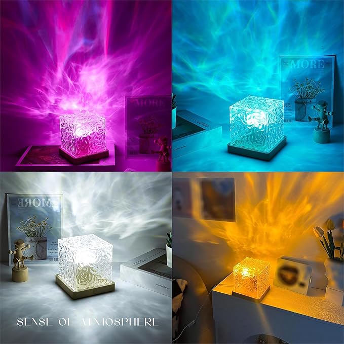 Ocean Wave Projector Light with 16 Colors, Luminorthe Cube Lamp for Kid's Bedroom with Remote, 3D Water Ripple & Aurora Effect, Meditation Night Light Gift