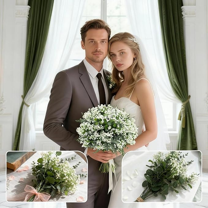 110 Pcs Mixed Artificial Eucalyptus Stems with Baby's Breath Bulk Faux Greenery for Modern Farmhouse Decor, Rustic Wedding Centerpieces, Vase Fillers, DIY Bouquets & Home Decor