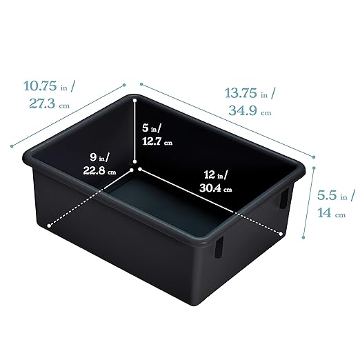 ECR4Kids Letter Size Deep Tray with Lid, Storage Bin, Black, 10-Piece