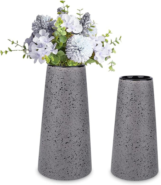 Bdor Ceramic Vase Set of 2, Modern Farmhouse Home Decor, Grey Vase with Polka Dots, Perfect for Dining, Living, Bathroom & Kitchen