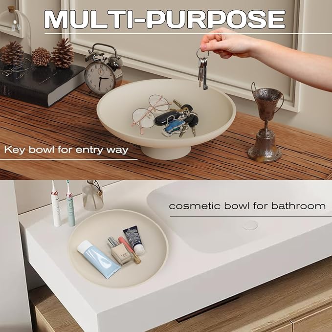 Concrete Decorative Bowl for Kitchen Counter Large Fruit Bowl Handmade Modern Key Holder for Entryway Table,Heavy Duty Coffee Table Centerpiece Tray with Non-slip Base Aesthetic Home Decor Accessory