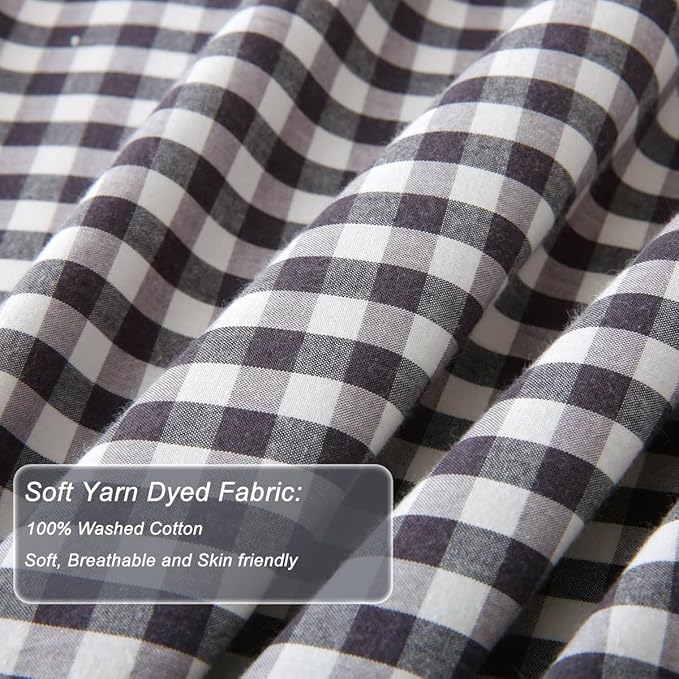 Silnuo Black/White Plaid Bed Skirt Washed Cotton Vintage Gingham Checkered Dust Ruffle Queen Size 14" Bedding(1 Bed Skirt Only)