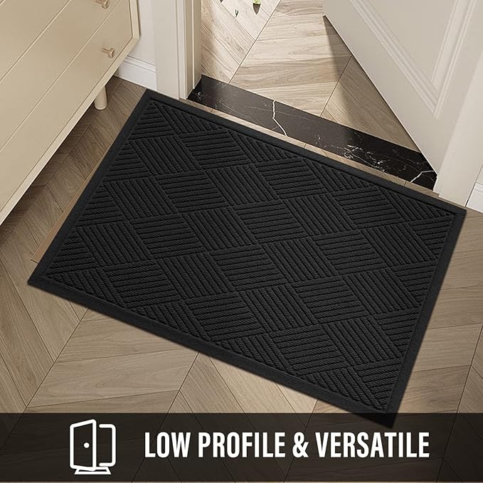 HIYARD Sturdy Front Door Mat, Absorbent Muddy Dirt Resist Welcome Door Mats Outdoor Indoor, Stain and Fade Resistant, Non-Slip Rubber Backing Low Profile Doormat for Entryway, 60×36, Black