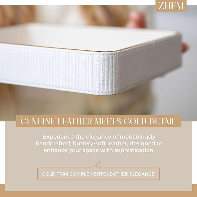 ZHEM Catch All Trays for Jewelry| Small Leather Valet Tray| Key Bowl for Entryway Table EDC Trinket Tray Catch All| Perfume Trays for Dresser Organizer Perfume Holder (White 8"x8"x1.8" 2 Pack)