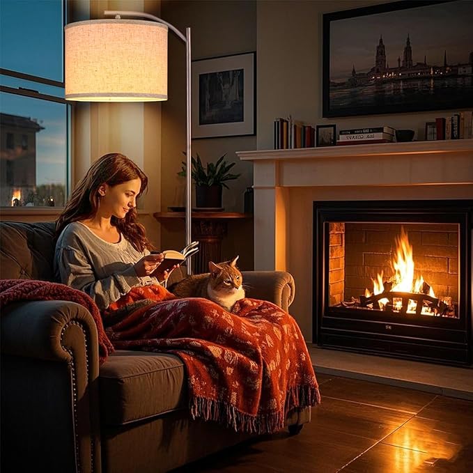 HoperBriwght Floor Lamp for Living Room, Standing Lamp, Floor Lamp with Linen Lampshade for Home Décor, Office, Bedroom (Bulb Included) (Rose Gold)
