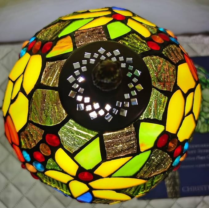 Tiffany Lamp Rose Flower Stained Glass Table Lamp,3 Color-Temperature Nightstand Bedside Home Office Desk Lamp Accent Lamp for Living Room,Bedroom,Hotel+LED Bulb,8X8X15 Inch