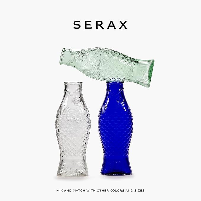 Serax Glass Water Pitcher | Fish & Fish glassware by Paola Navone | Wine Carafe Decanter 28.74 fl oz | Clear Bottle Container for hot and cold Drinks | Beverage Dispenser for Fridge | Suitable as Vase