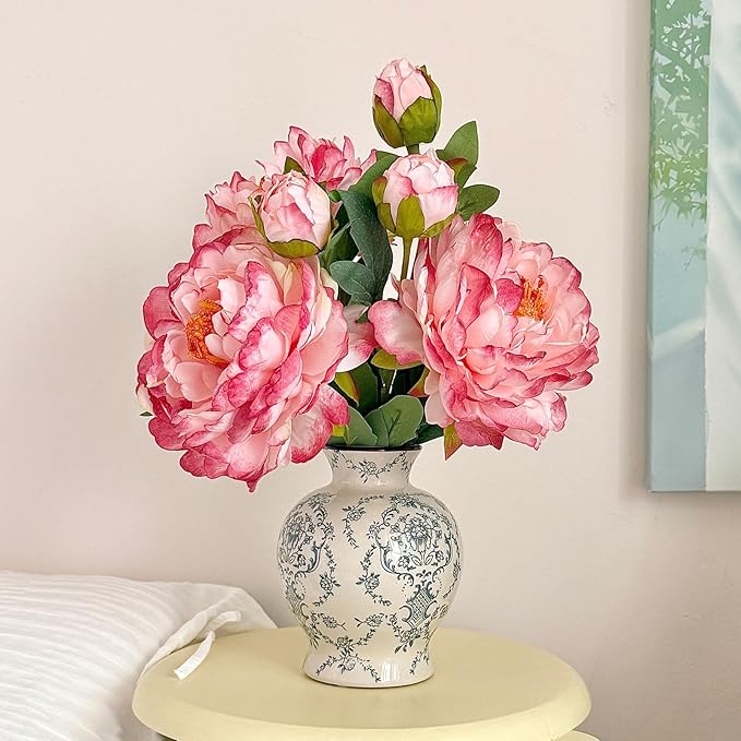 Vintage Chinoiserie Ceramic Vase, Classic Decorative Porcelain Flower Vase for Centerpiece Living Room Table Shelf, Retro Country Decor