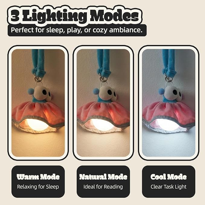 Aesthetic Plush LED Night Light, 1200mAh Rechargeable Mood Lamp, 3 Color Temperatures (Warm/Nature/Cool), 150 Lumens Dimmable Nursery Light with Remote, 1-4H Timer, Bedside Decor,Pink Blue