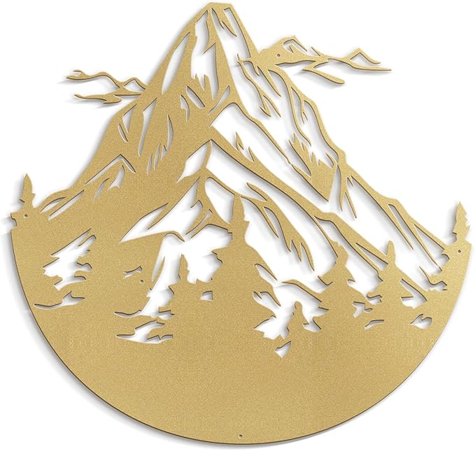 SIGNLEADER Metal Wall Art Decor Mountains and Pine Trees Minimalist Modern Abstract Wall Sculpture Hangings Home Decoration for Living Room, Bedroom, Bathroom, Kitchen, Outdoor - 18" Gold