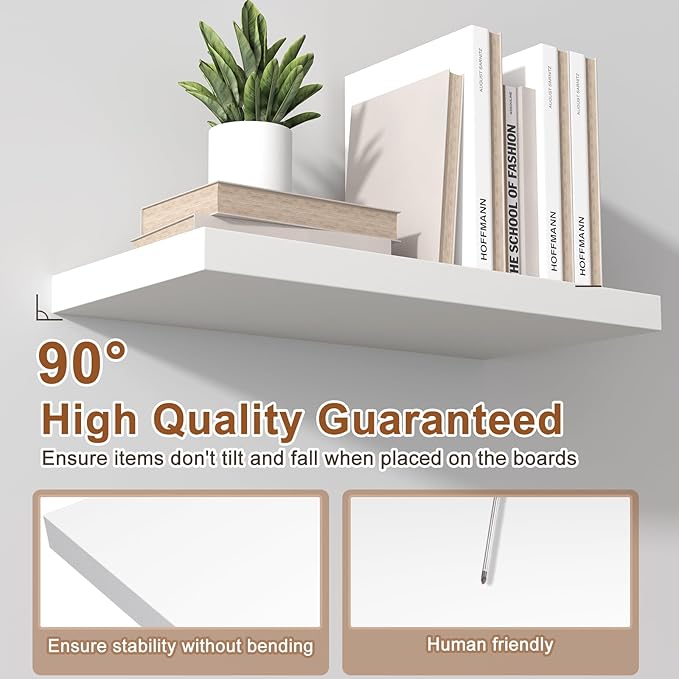 12 Inch Deep Floating Shelves for Wall 2 Pack Floating Shelfs Large Storage Space Wall Decor Display Shelf for Bathroom Living Room Bedroom Kitchen 30" W x 12" D x 1.2" H White