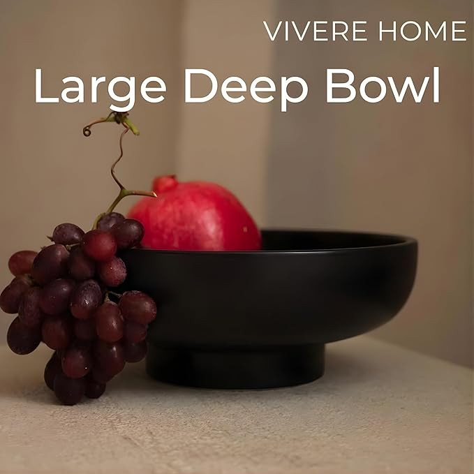 12" Concrete Extra Large Fruit bowl for Kitchen Counter, Coffee Table Decor, Decorative Key Bowl, Home Décor Accents, Kitchen Counter Decor Black