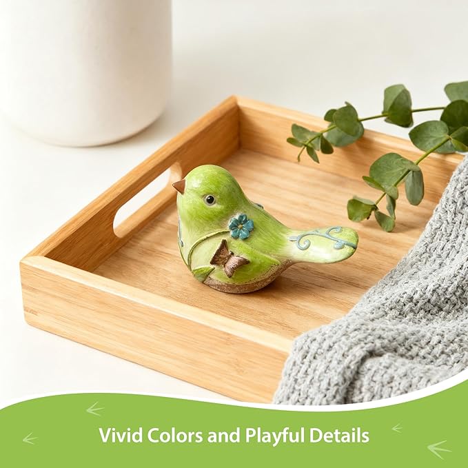 Green Resin Bird Sculpture Home Decor, 4.3 Inch Cute Statues Decorative Objects for Room, Bedroom, Living Room,Office Desk, Book Shelf,Coffee Table,Entryway, Gifts for Bird Lovers