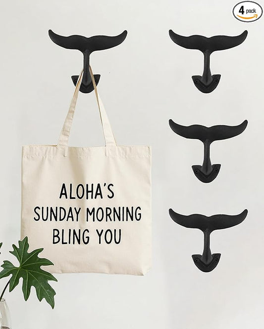 Wall Hooks for Hanging - Cast Iron Vintage Wall Decor Coat Rack - Vintage Rustic Design Hat Hooks for Kitchen, Entryway - Handmade Heavy Duty Key Hook (Whale Tail)
