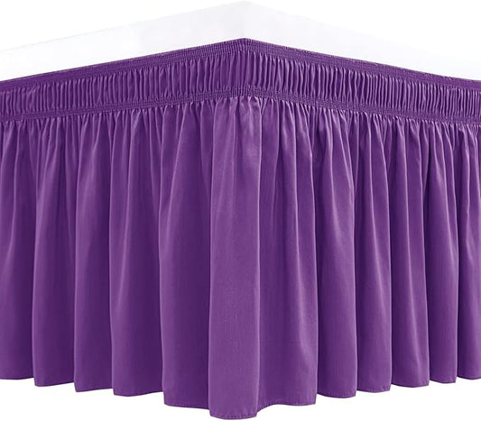 Biscaynebay Wrap Around Bed Skirts for Full & Full XL Beds 15" Drop, Eggplant Adjustable Elastic Dust Ruffles Easy Fit Wrinkle & Fade Resistant Silky Luxurious Fabric Machine Washable