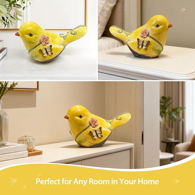 Yellow Resin Bird Sculpture Home Decor, 4.3 Inch Cute Statues Decorative Objects for Room, Bedroom, Living Room,Office Desk, Book Shelf,Coffee Table,Entryway, Gifts for Bird Lovers