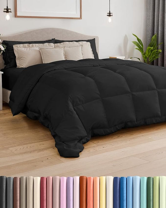 King Size, Black Alternative Down Comforter - Warm and Lightweight - Luxury and Breathable Hotel Quality Bedding Set - All Season Fluffy and Cozy Oversized Cooling Microfiber Duvet Insert Comforter