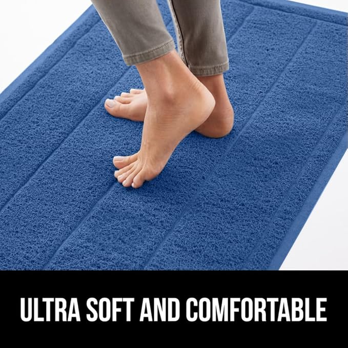GORILLA GRIP Dirt Grabber Mesh Doormat, Low-Profile, Stain and Fade Resistant Heavy Duty Quick Dry Striped Doormats, Mats for Indoor or Outdoor Entry, Shoe Scraper, Garage Entrance Mat 47x35, Blue