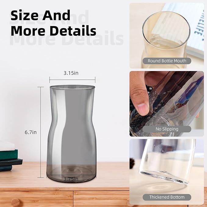Clear Glass Flower Vase for Decor - Versatile Centerpiece for Fresh & Dried Flowers, Perfect for Home, Office, Wedding, Party & Hotel Decor (Gray)