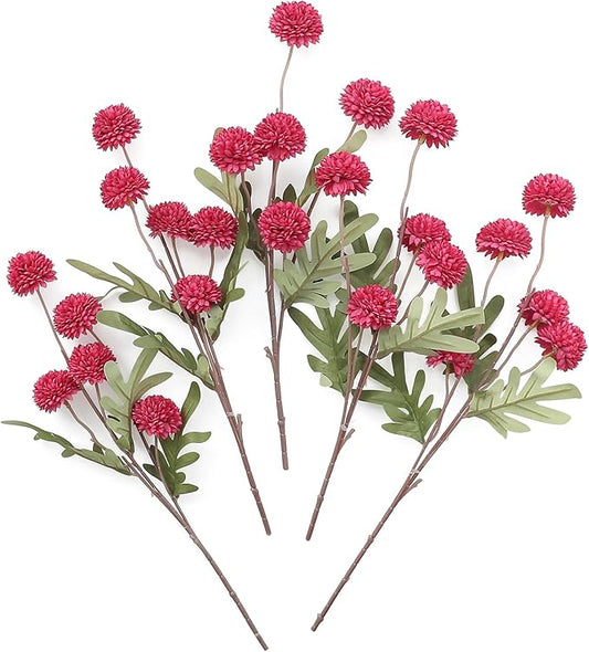 Floroom 5pcs Dark Pink Faux Silk Mums Artificial Flowers, Bulk Fake Small Mini Chrysanthemums with Stems for DIY Fuchsia Wedding Centerpieces Floral Arrangements Vase Fillers Home Decorations