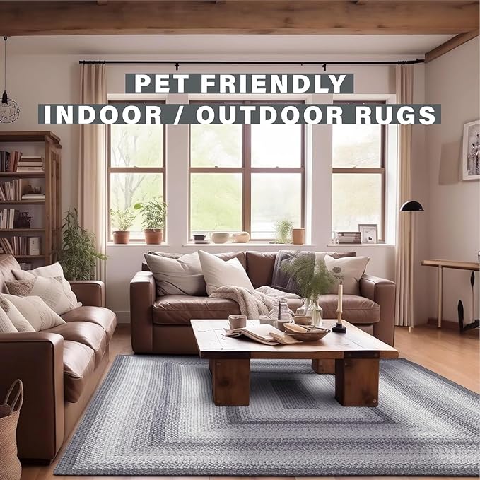 Graphite Grey Braided Rug 2' x 3' Rectangle - Indoor & Outdoor - Rustic Country Decor for Bathroom, Entryway, Everywhere