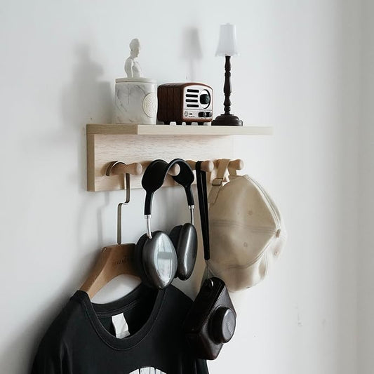 Entrance Coat Rack ，Coat Hooks, Wall-Mounted Wooden Hook Rack, Wall-Mounted Shelves are Very Suitable (Birch Color Finish—A-1)