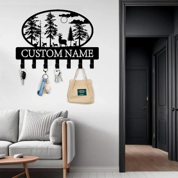 Custom Key Holder for Wall Personalized Metal Key Hook Key Organizer Rack Key Hanger Home Decor for Entryway, Garden, Bathroom, Kitchen, Garage (Deer)