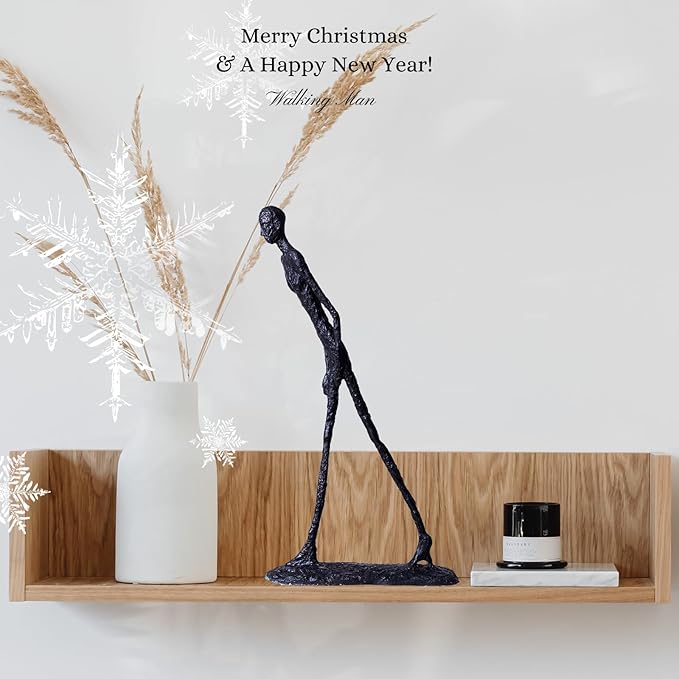 11.8" Walking Man Metal Abstract Statue and Sculpture - Masterpiece by Giacometti, Suitable for Home Decor, Office, and Unique Gift for Special Occasions (Metal)