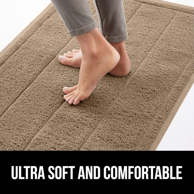 GORILLA GRIP Dirt Grabber Mesh Doormat, Low-Profile, Stain and Fade Resistant Heavy Duty Quick Dry Striped Doormats, Mats for Indoor or Outdoor Entry, Shoe Scraper, Garage Entrance Mat 47x35, Taupe