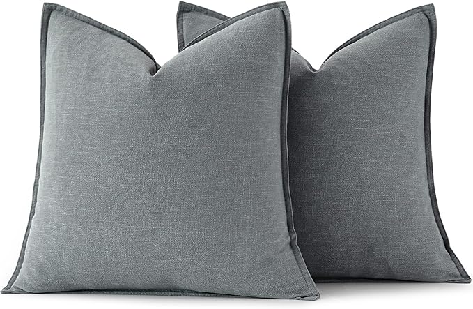 MIULEE Decorative Linen Pillow Covers 18x18 Inch Gray Boho Farmhouse Neutral Couch Throw Pillows for Bed Pack of 2 Accent Modern Pillowcase Sofa Livingroom Home Decor