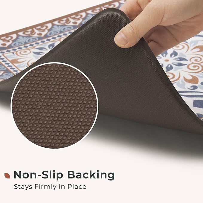 FRESHMINT Anti Fatigue Kitchen Mats for Floor 2 Piece Set, Waterproof & Non-Skid Moroccan Tile Kitchen Rugs, Cushioned Kitchen Mat for Standing Washable Comfort Desk Kitchen Runners, 17x30+17x47
