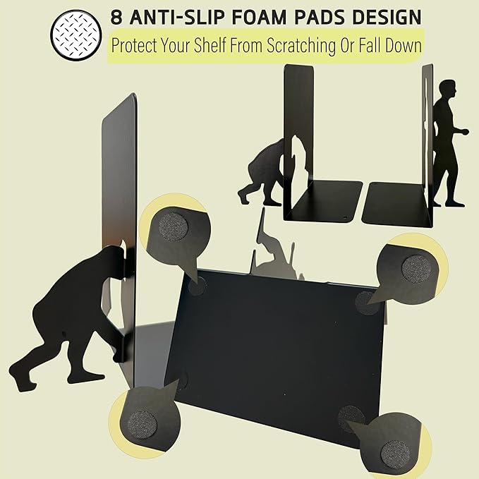 2 Pairs of Non-Skid Book Holders,Unique Appearance Book Ends for Shelves, Metal Bookends for Heavy Books/CDs,Decorative Bookend Supports, Book Stoppers