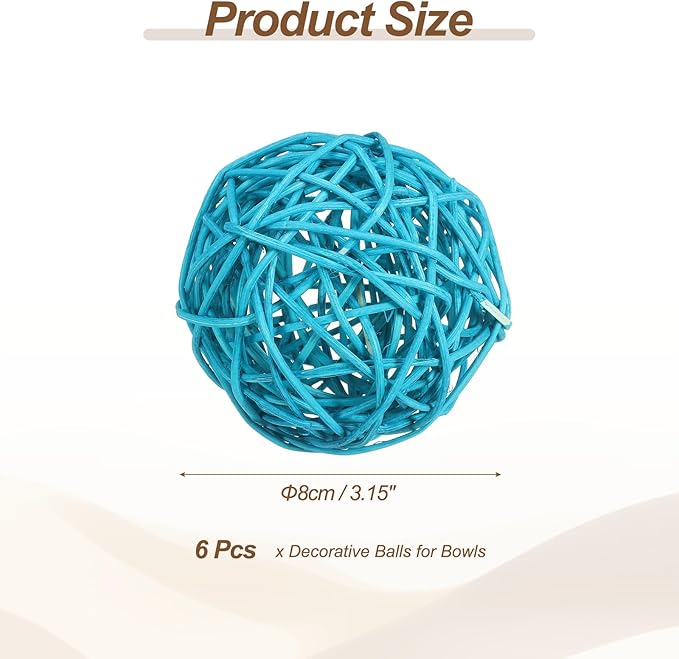 PATIKIL 3 Inch Wicker Rattan Balls, 6 Pcs Decorative Balls for Centerpiece Bowls Wedding Party Home Decor DIY Craft, Blue