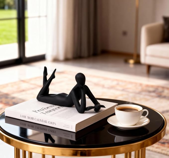 "Reading Woman Thinker Sculpture is a Modern Abstract Decorative Piece, a Favorite Among Book Lovers and Thinkers, Suitable for Placement in Living Rooms, Offices, and bedrooms. (Black A)