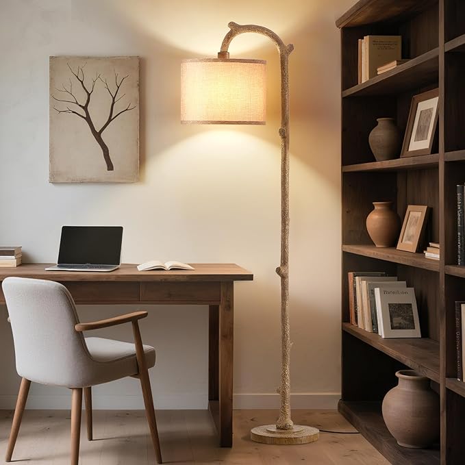 EJIAXIN Floor Lamp for Bedroom - 69" Rustic Farmhouse Tall Lamp with Adjustable Color Temperatures - Country Resin Vintage Reading Light Standing Lamps for Living Room Office Classroom, Bulbs, Brown