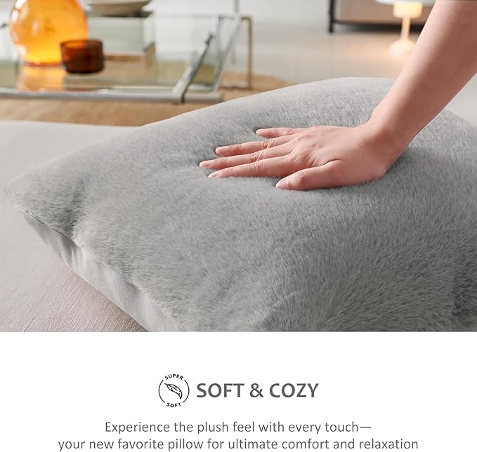 Pallene Faux Fur Plush Throw Pillow Covers 18x18 Set of 2, Soft Fluffy Couch Pillow Covers for Living Room, Grey