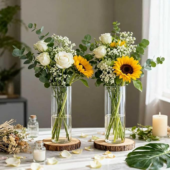 36-Pack Clear Glass Cylinder Vases 2.6"x8" – Bulk Wholesale Party Supplies, Wedding/Baby Shower Decor, Tall Vases & Candle Holders for Floral