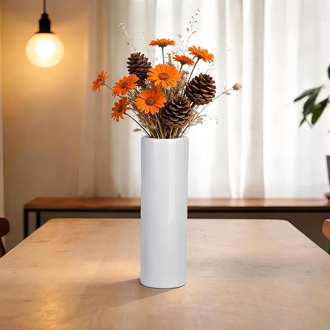 12 Inch White Vase Ceramic Flower Vase, Tall Vases for Pampas Grass, Home Decor, Modern Textured Vases for Living Room Decorations,Table Centerpieces,Shelf,Farmhouse Small Ceramic Vase