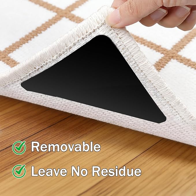 Songrey Rug Tape Rug Corner Grippers 12PCS, Reusable Double-Sided Carpet Tape to Hold Area Rugs Down, Non Slip Rug Pads Gripper for Hardwood Floors No Damage