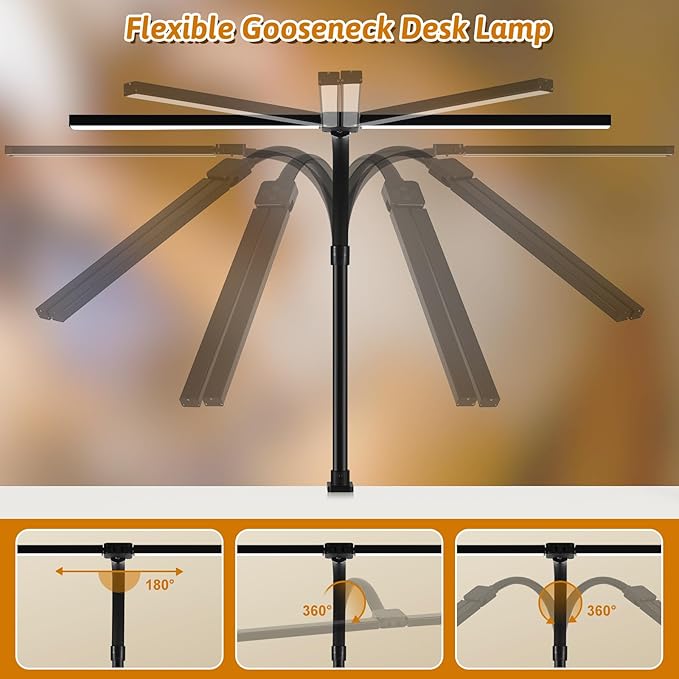 LED Desk Lamp for Office Dorm Home - Eye Caring Desk Light with Timer, Remote Control 24W Brightest Dual Screen Computer Monitor Gooseneck Dimmable Table lamp with Anti-Glare Cover Clamp