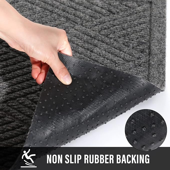 HIYARD Sturdy Front Door Mat, Absorbent Muddy Dirt Resist Welcome Door Mats Outdoor Indoor, Stain and Fade Resistant, Non-Slip Rubber Backing Low Profile Doormat for Entryway, 60×36, Grey