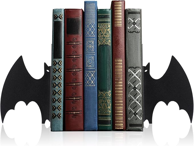 Geelin Metal Bat Bookends Set of 2 Styles Gothic Book Ends for Shelves Bookshelf Home Office Desk Bookshelf Decor Gift for Lovers and Reading Enthusiasts