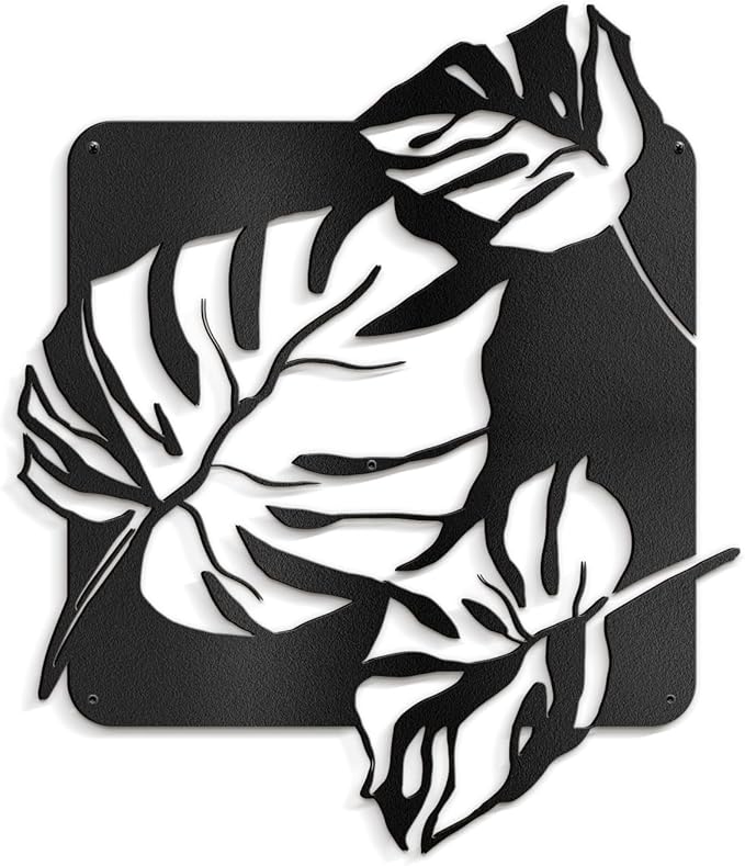 SIGNLEADER Metal Wall Art Decor Tropical Monstera Leaf Minimalist Modern Abstract Wall Sculpture Hangings Home Decoration for Living Room, Bedroom, Bathroom, Kitchen, Outdoor - 18" Black