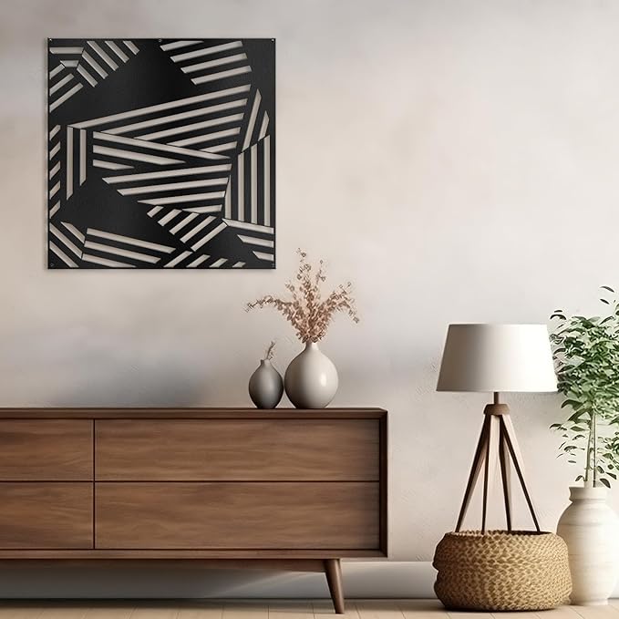 SIGNLEADER Metal Wall Decor Abstract Geometric Minimalist Modern Luxury Wall Sculpture Hangings 3D Statue Home Decoration for Living Room, Bedroom, Bathroom, Kitchen, Fireplace, Office - 18" Black