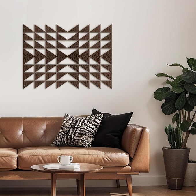 SIGNLEADER Metal Wall Decor Triangle Composition Minimalist Modern Luxury Wall Sculpture Hangings 3D Statue Home Decoration for Living Room, Bedroom, Bathroom, Kitchen, Fireplace, Office - 24" Bronze