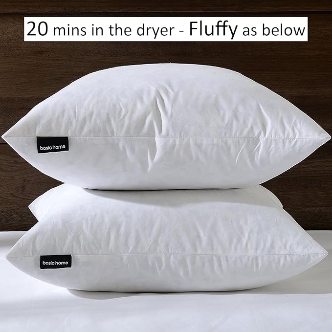 basic home 22x22 Decorative Throw Pillow Inserts-Down Feather Pillow Inserts-Square-Cotton Fabric-Set of 2-White.
