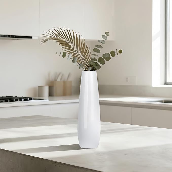 12 Inch White Vase Ceramic Flower Vase, Tall Vases for Pampas Grass, Home Decor, Modern Textured Vases for Living Room Decorations,Table Centerpieces,Shelf,Farmhouse Small Ceramic Vase