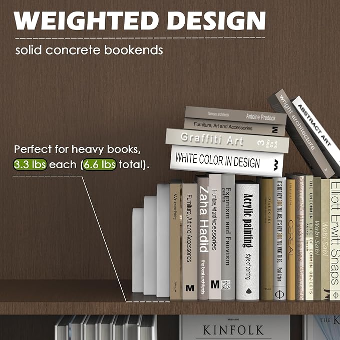 Wegaso Heavy Duty Concrete Bookends for Shelves-Vintage Decorative Bookends for Heavy Books,Reinforced Modern Design,Durable Heavy Bookends for Living Room & Study(2-Pack)