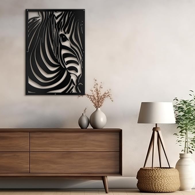 SIGNLEADER Metal Wall Art Decor Zebra Minimalist Modern Abstract Wall Sculpture Hangings Home Decoration for Living Room, Bedroom, Bathroom, Kitchen, Outdoor - 18" Black